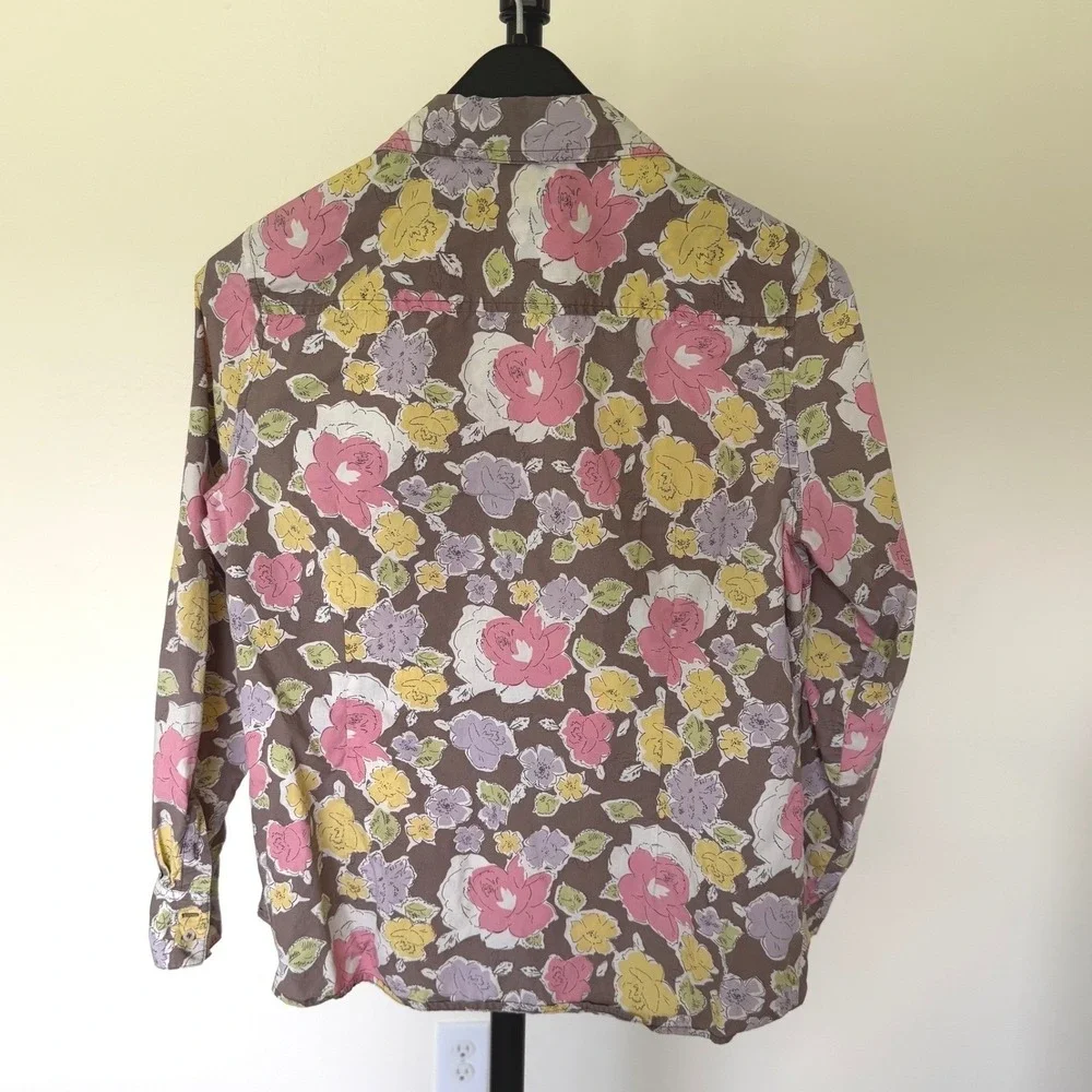 Boden Brown‎ Floral Cotton Button Down Shirt Long Sleeve Size 16 WA192